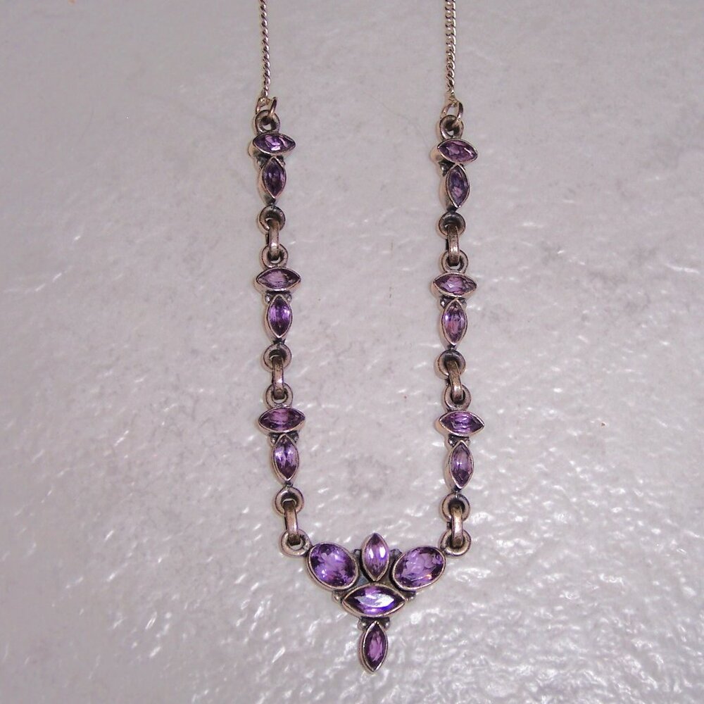 925 Sterling Silver Amethyst Gemstone Necklace 18"